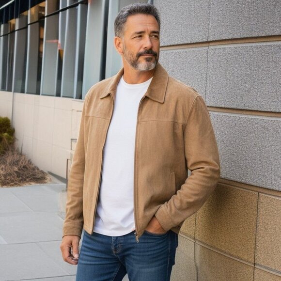 Roundtree & Yorke Suede Leather Jacket XXL Tan Zip Front Classic Look NEW - Picture 9 of 9